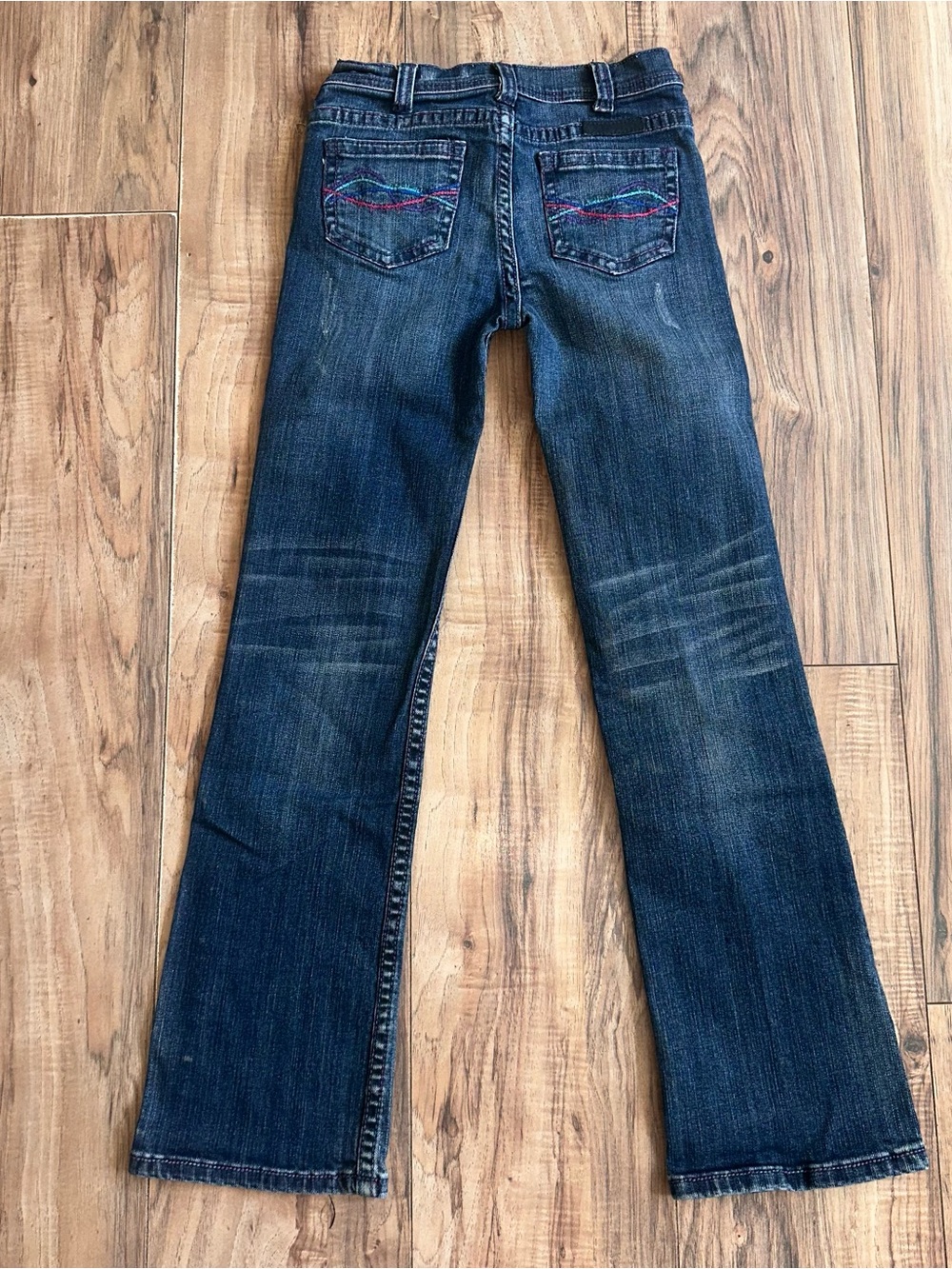 Cowgirl Tuff Kids Dark Blue Denim Jeans with Multicolor Pocket Stitching Size 12